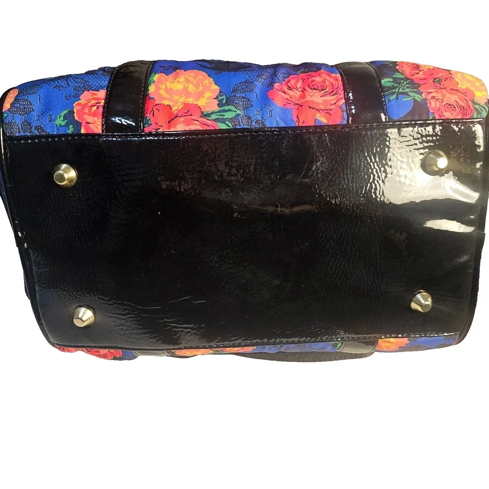 Betsey Johnson Skull Rose Floral Nylon Barrel Duffel Bag Studded Crossbody Goth